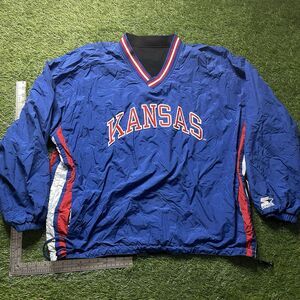 VTG NCAA Kansas Jayhawks Reversible Jacket Mens XL Starter Pullover 90s Vintage